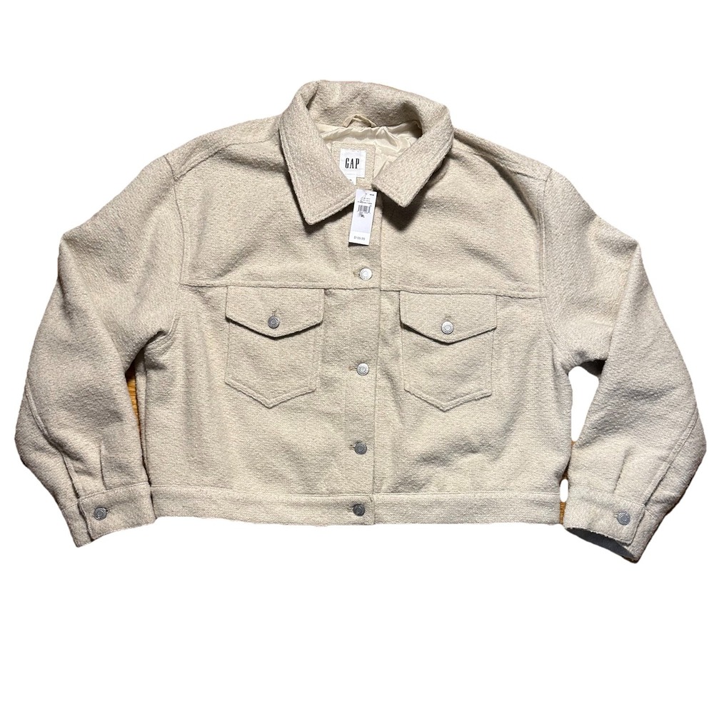 Gap Recycled Relaxed Cropped Icon Jacket Birch White XL New With Tags